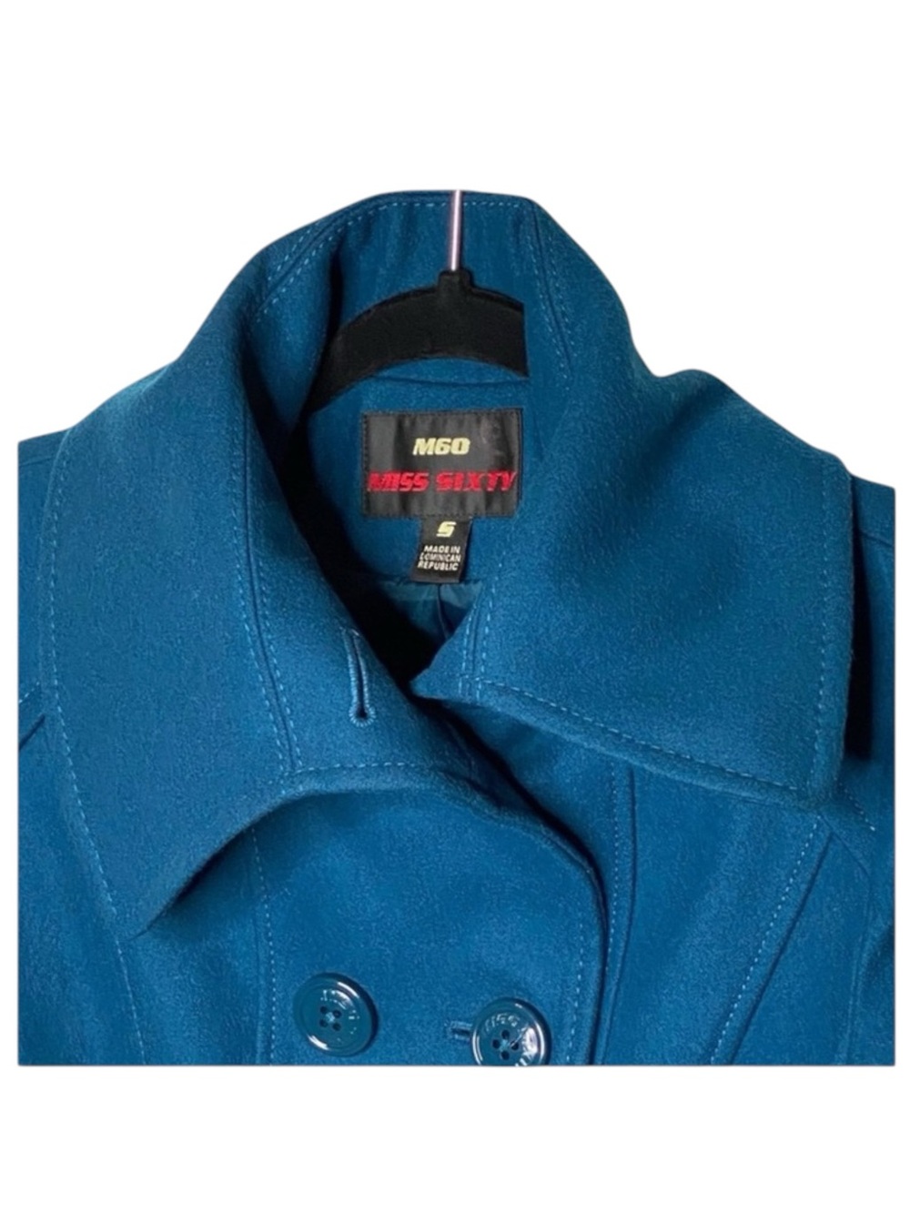 Miss Sixty ☻︎ Wool Double Breasted Pea Coat w/ Stitch Detail ☻︎ Aegean Blue ☻︎ S - Picture 14 of 16